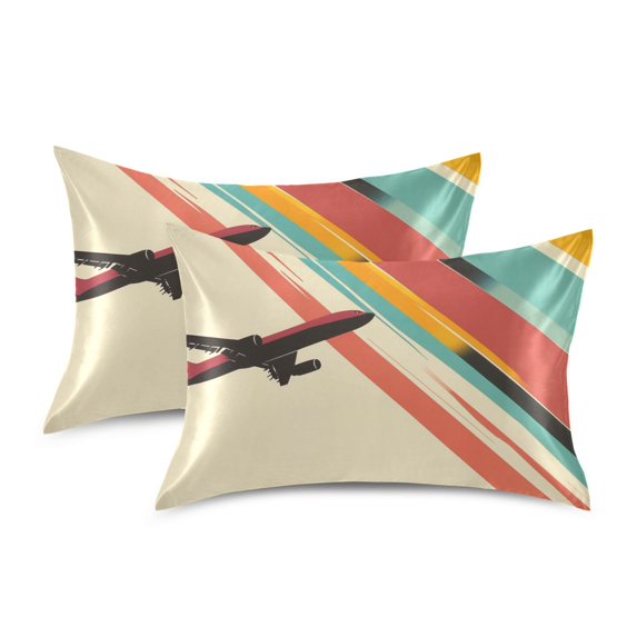 Yayeee Pillowcase Queen Size Set of 2 Satin Wrinkle Resistant Pillow Case, Colorful Plane Stripes