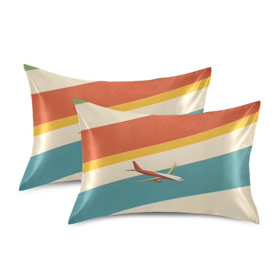 Yayeee Pillowcase Queen Size Set of 2 Satin Wrinkle Resistant Pillow Case, Colorful Plane