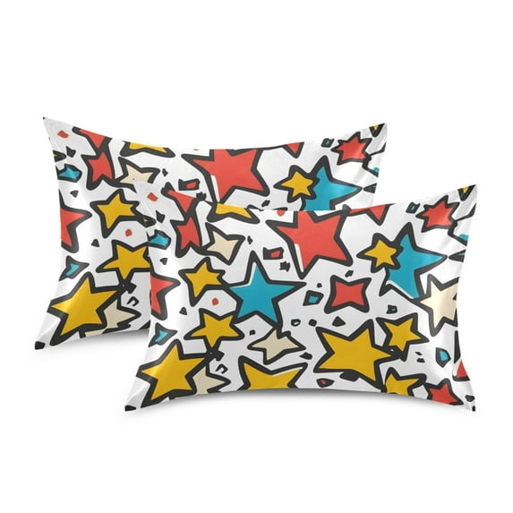 Yayeee Pillowcase Queen Size Set of 2 Satin Wrinkle Resistant Pillow Case, Colorful Stars