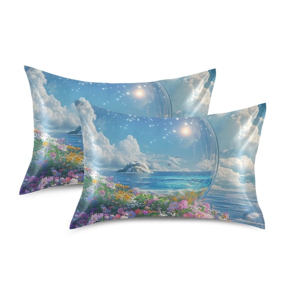 Yayeee Pillowcase Queen Size Set of 2 Satin Wrinkle Resistant Pillow Case, Crystal Ocean