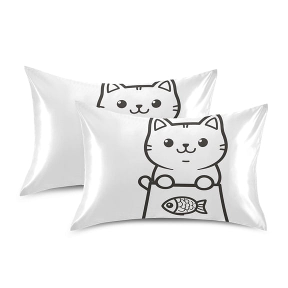 Yayeee Pillowcase Queen Size Set of 2 Satin Wrinkle Resistant Pillow Case, Cute Chubby Cat