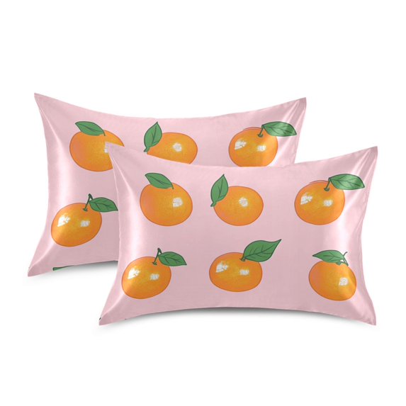Yayeee Pillowcase Queen Size Set of 2 Satin Wrinkle Resistant Pillow Case, Cute Oranges