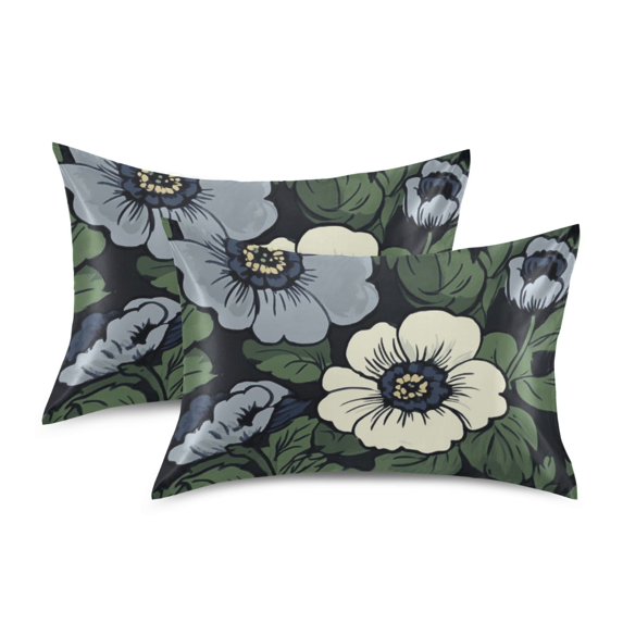 Yayeee Pillowcase Queen Size Set of 2 Satin Wrinkle Resistant Pillow Case, Dark Floral