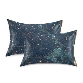 Yayeee Pillowcase Queen Size Set of 2 Satin Wrinkle Resistant Pillow Case, Dark Star Map