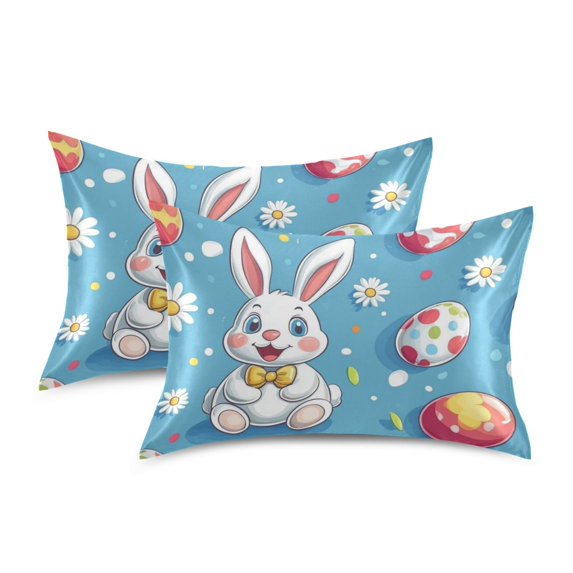 Yayeee Pillowcase Queen Size Set of 2 Satin Wrinkle Resistant Pillow Case, Easter Bunny Pattern