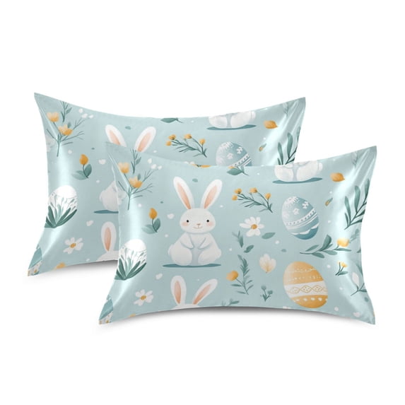 Yayeee Pillowcase Queen Size Set of 2 Satin Wrinkle Resistant Pillow Case, Floral Easter