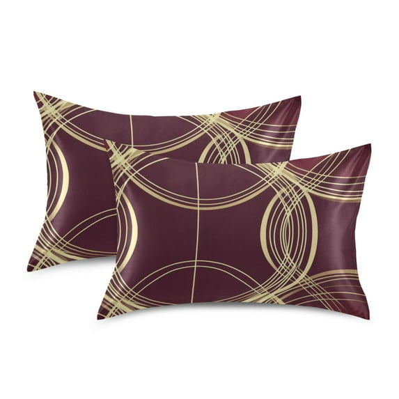 Yayeee Pillowcase Queen Size Set of 2 Satin Wrinkle Resistant Pillow Case, Gold Abstract Pattern
