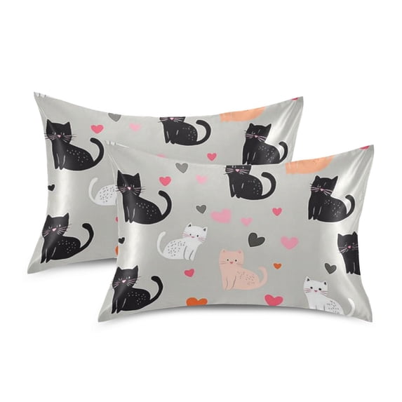 Yayeee Pillowcase Queen Size Set of 2 Satin Wrinkle Resistant Pillow Case, Gray Cartoon Pattern