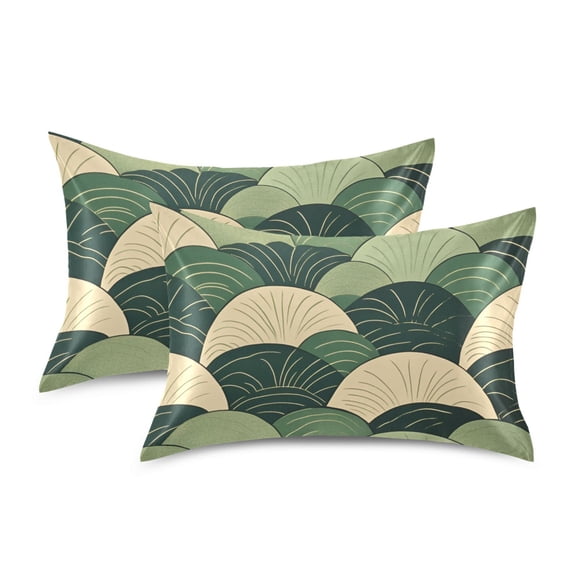 Yayeee Pillowcase Queen Size Set of 2 Satin Wrinkle Resistant Pillow Case, Green Abstract Shapes
