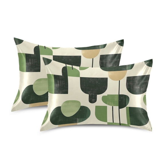 Yayeee Pillowcase Queen Size Set of 2 Satin Wrinkle Resistant Pillow Case, Green Circle