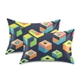 thumbnail image 1 of Yayeee Pillowcase Queen Size Set of 2 Satin Wrinkle Resistant Pillow Case, Green Cubes, 1 of 7