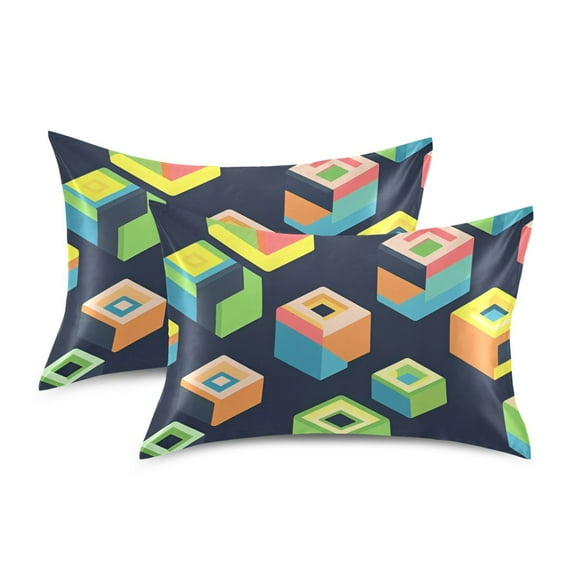 Yayeee Pillowcase Queen Size Set of 2 Satin Wrinkle Resistant Pillow Case, Green Cubes