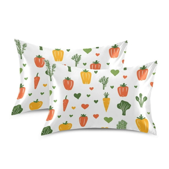 Yayeee Pillowcase Queen Size Set of 2 Satin Wrinkle Resistant Pillow Case, Green Cute Vegetables