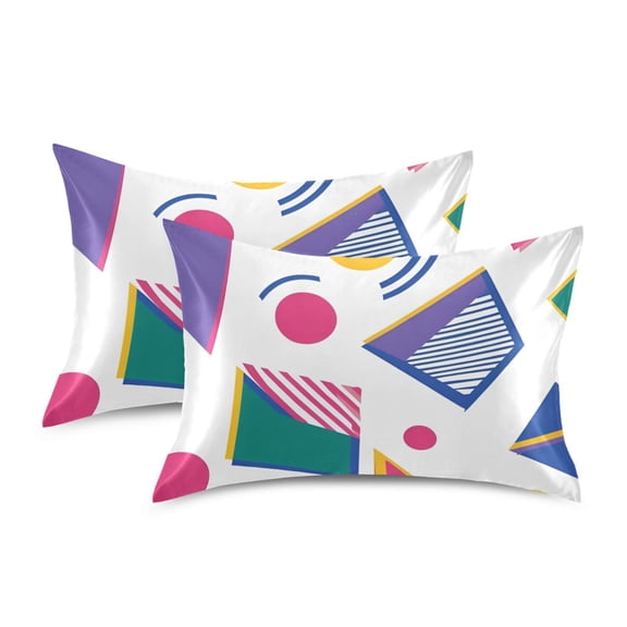 Yayeee Pillowcase Queen Size Set of 2 Satin Wrinkle Resistant Pillow Case, Green Retro Shapes