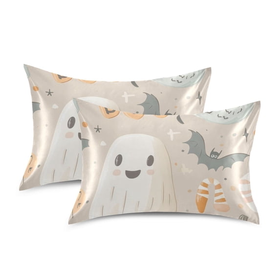 Yayeee Pillowcase Queen Size Set of 2 Satin Wrinkle Resistant Pillow Case, Halloween Ghosts