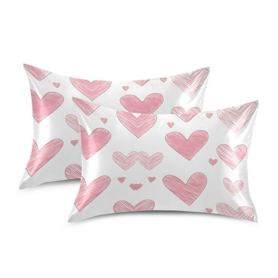 Yayeee Pillowcase Queen Size Set of 2 Satin Wrinkle Resistant Pillow Case, Hand Drawn Hearts