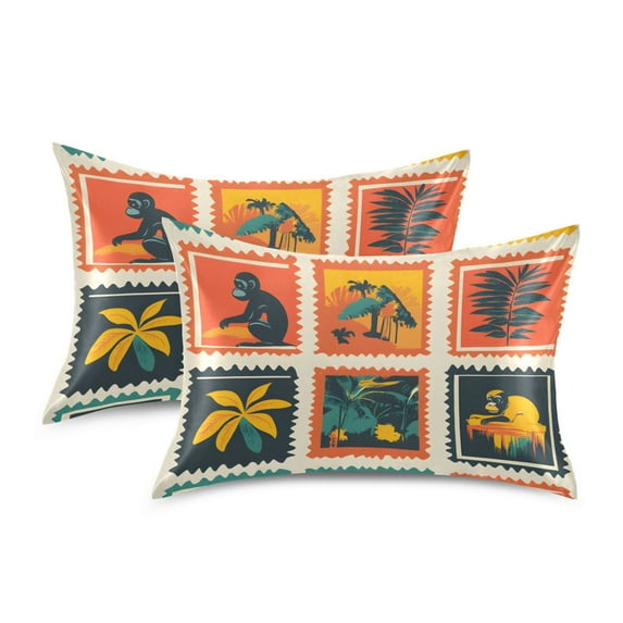 Yayeee Pillowcase Queen Size Set of 2 Satin Wrinkle Resistant Pillow Case, Jungle Stamp