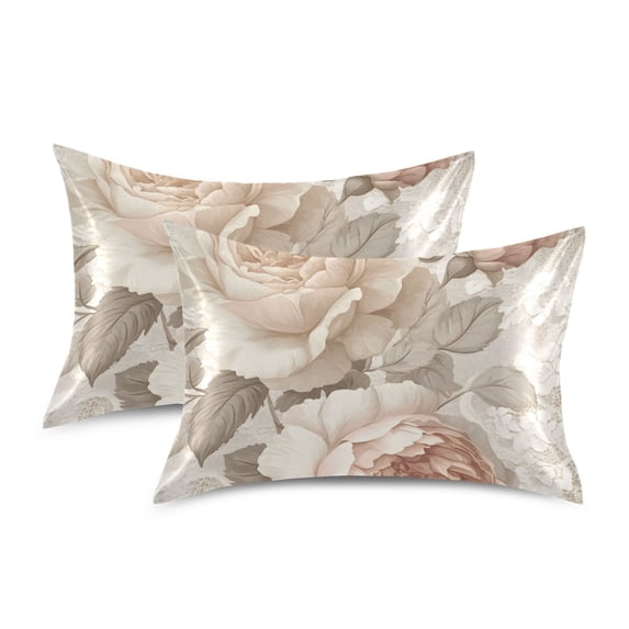 Yayeee Pillowcase Queen Size Set of 2 Satin Wrinkle Resistant Pillow Case, Lace and Floral