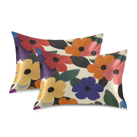 Yayeee Pillowcase Queen Size Set of 2 Satin Wrinkle Resistant Pillow Case, Large Colorful Flowers Pattern