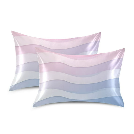 Yayeee Pillowcase Queen Size Set of 2 Satin Wrinkle Resistant Pillow Case, Light Blue Gradient