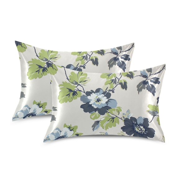 Yayeee Pillowcase Queen Size Set of 2 Satin Wrinkle Resistant Pillow Case, Light Floral Pattern