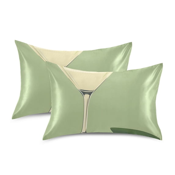 Yayeee Pillowcase Queen Size Set of 2 Satin Wrinkle Resistant Pillow Case, Light Green Martini