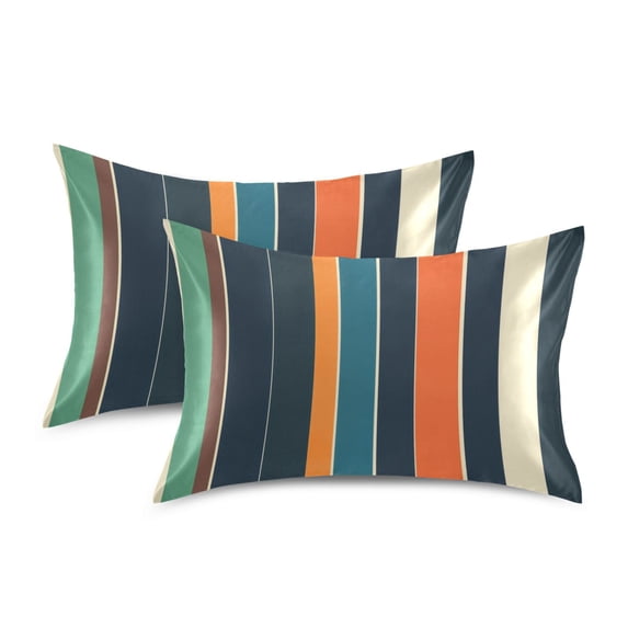 Yayeee Pillowcase Queen Size Set of 2 Satin Wrinkle Resistant Pillow Case, Navy Blue Stripes