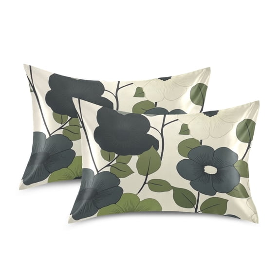Yayeee Pillowcase Queen Size Set of 2 Satin Wrinkle Resistant Pillow Case, Navy Flower