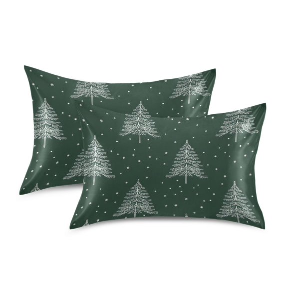 Yayeee Pillowcase Queen Size Set of 2 Satin Wrinkle Resistant Pillow Case, New Year Tree Pattern