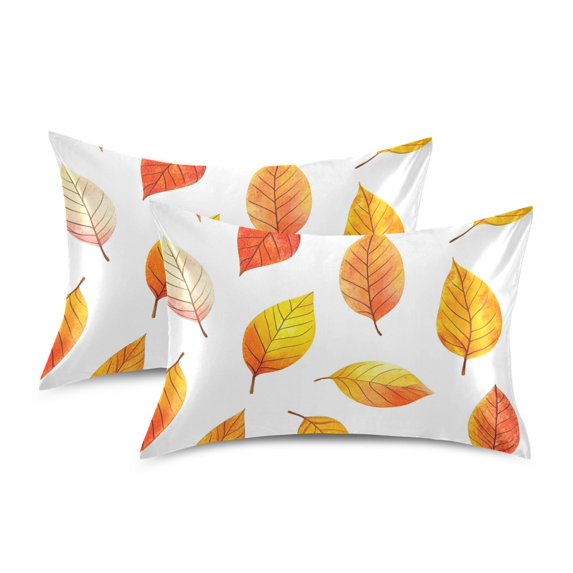 Yayeee Pillowcase Queen Size Set of 2 Satin Wrinkle Resistant Pillow Case, Orange Leaves