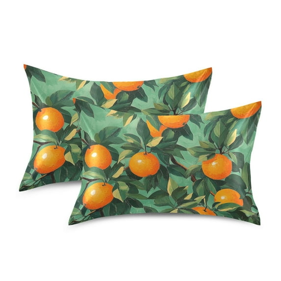 Yayeee Pillowcase Queen Size Set of 2 Satin Wrinkle Resistant Pillow Case, Orange Tree Pattern