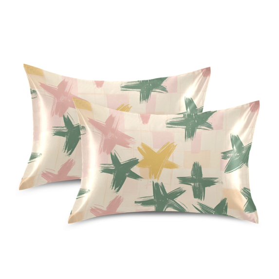 Yayeee Pillowcase Queen Size Set of 2 Satin Wrinkle Resistant Pillow Case, Pastel Pink Stars