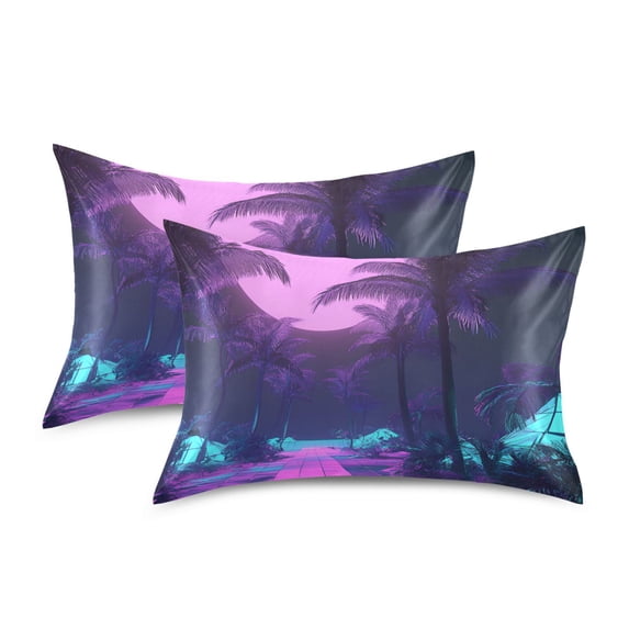 Yayeee Pillowcase Queen Size Set of 2 Satin Wrinkle Resistant Pillow Case, Pink Neon Road