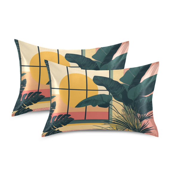 Yayeee Pillowcase Queen Size Set of 2 Satin Wrinkle Resistant Pillow Case, Pink Sunset