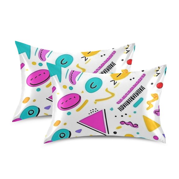 Yayeee Pillowcase Queen Size Set of 2 Satin Wrinkle Resistant Pillow Case, Purple Abstract Shapes