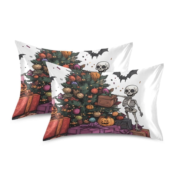 Yayeee Pillowcase Queen Size Set of 2 Satin Wrinkle Resistant Pillow Case, Purple Halloween Christmas Trees