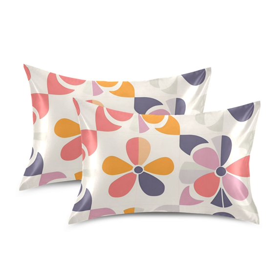Yayeee Pillowcase Queen Size Set of 2 Satin Wrinkle Resistant Pillow Case, Purple Retro Flower