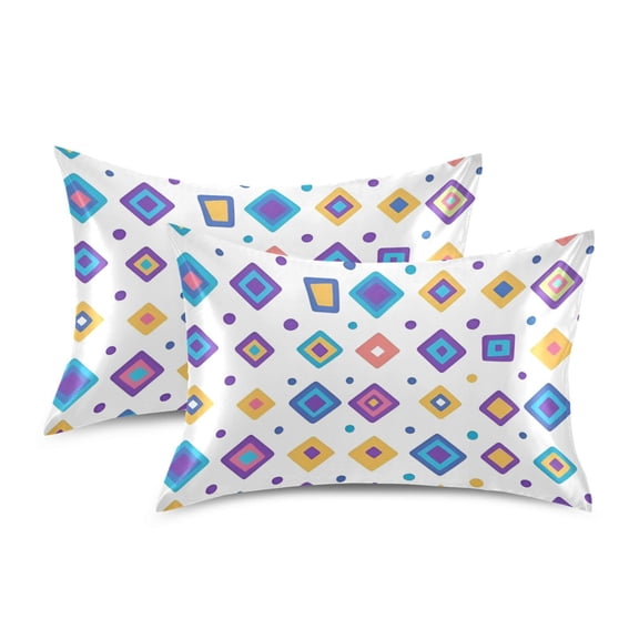 Yayeee Pillowcase Queen Size Set of 2 Satin Wrinkle Resistant Pillow Case, Purple Retro Shapes