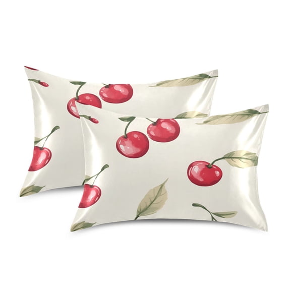 Yayeee Pillowcase Queen Size Set of 2 Satin Wrinkle Resistant Pillow Case, Red Cherry