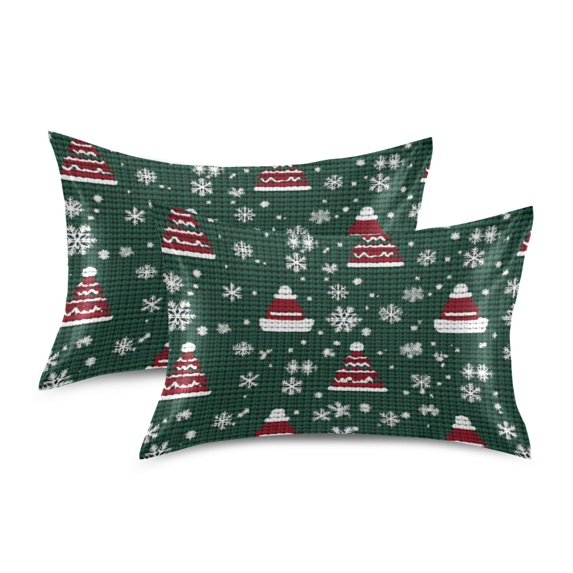 Yayeee Pillowcase Queen Size Set of 2 Satin Wrinkle Resistant Pillow Case, Red Christmas Trees