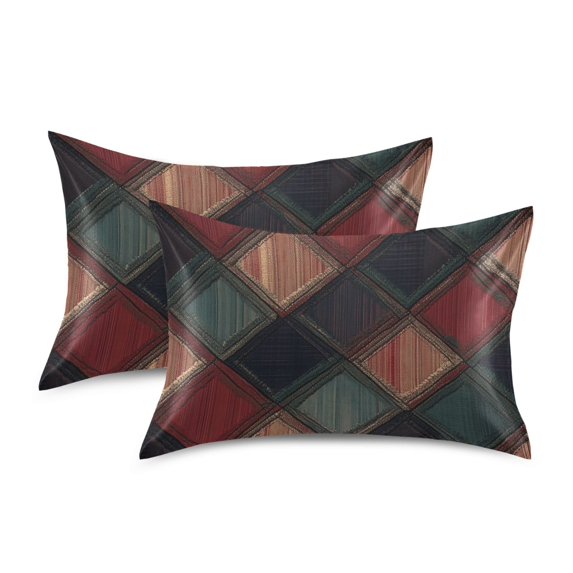 Yayeee Pillowcase Queen Size Set of 2 Satin Wrinkle Resistant Pillow Case, Red Tartan Pattern