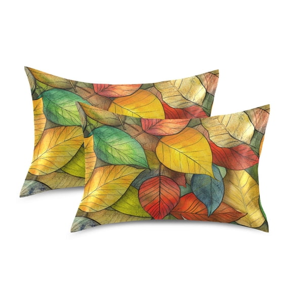 Yayeee Pillowcase Queen Size Set of 2 Satin Wrinkle Resistant Pillow Case, Retro Autumn Leaves