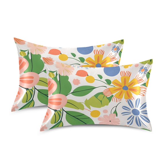 Yayeee Pillowcase Queen Size Set of 2 Satin Wrinkle Resistant Pillow Case, Retro Pink Floral