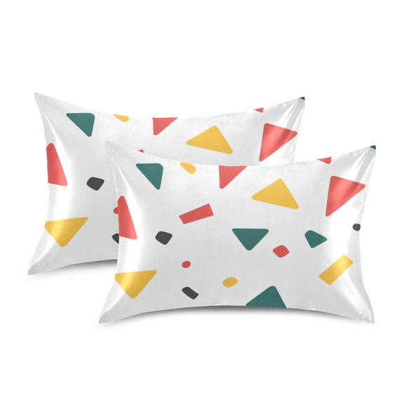 Yayeee Pillowcase Queen Size Set of 2 Satin Wrinkle Resistant Pillow Case, Retro Shapes