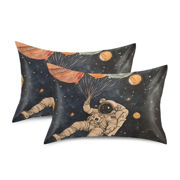 Yayeee Pillowcase Queen Size Set of 2 Satin Wrinkle Resistant Pillow Case, Retro Watercolor Planet