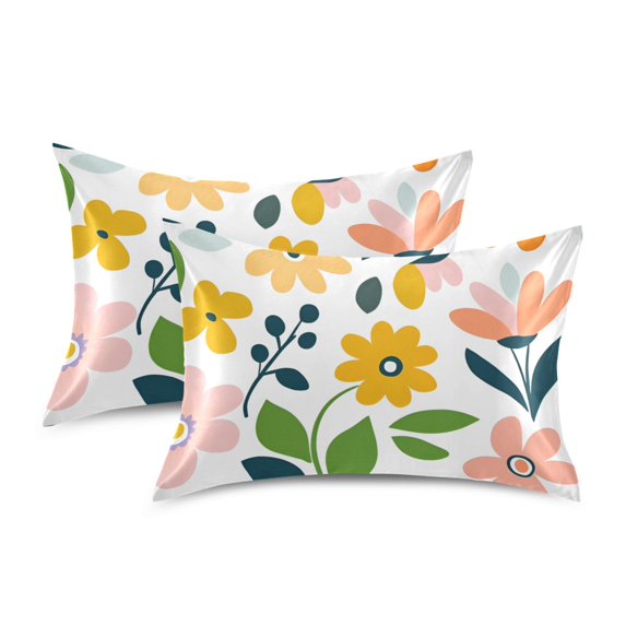 Yayeee Pillowcase Queen Size Set of 2 Satin Wrinkle Resistant Pillow Case, Retro Yellow Floral