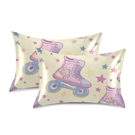 Yayeee Pillowcase Queen Size Set of 2 Satin Wrinkle Resistant Pillow Case, Roller Disco