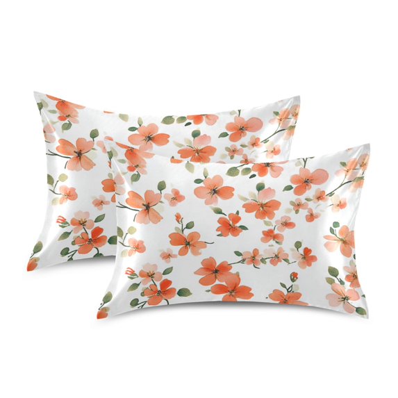 Yayeee Pillowcase Queen Size Set of 2 Satin Wrinkle Resistant Pillow Case, Small Floral Blooms