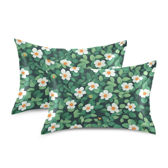 Yayeee Pillowcase Queen Size Set of 2 Satin Wrinkle Resistant Pillow Case, Small White Flowers