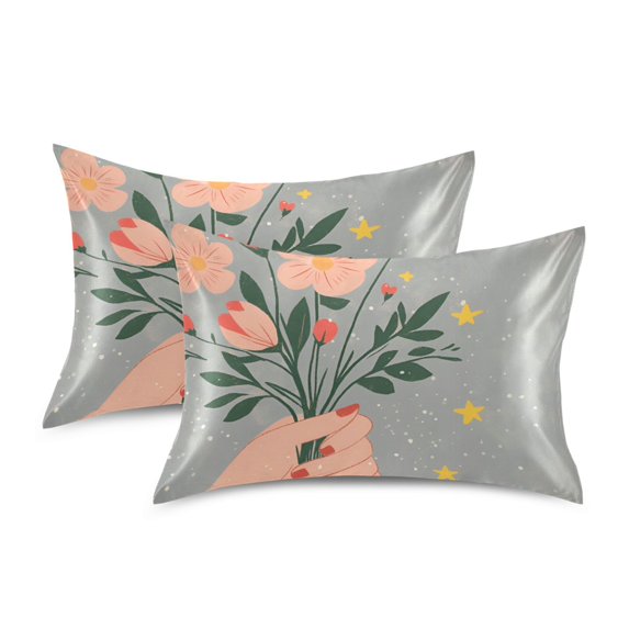 Yayeee Pillowcase Queen Size Set of 2 Satin Wrinkle Resistant Pillow Case, Stars Flower